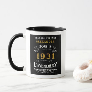90th Birthday Born 1931 Retro Black Personalised Mug