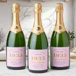 90th Birthday Born 1935 Add Name Pink Grey Sparkling Wine Label<br><div class="desc">Personalised Birthday add your name and year sparkling wine label. Edit the name and year with the template provided. A wonderful custom pink birthday party item. More gifts and party supplies available with the "setting standards" design in the store.</div>
