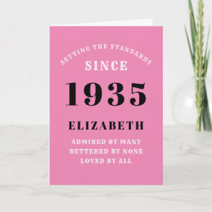 90th Birthday Born 1935 Pink Black Name Year Card