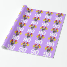 90th Birthday Boxer dog purple gift wrapping paper