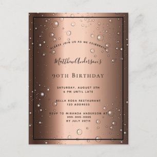 90th Birthday bronze brown black bubble invitation Postcard