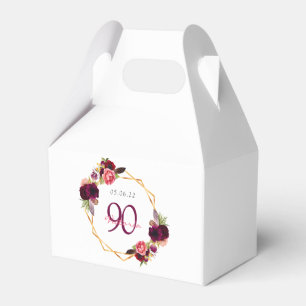 90th birthday burgundy florals geometric white favour box