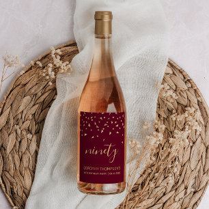 90th Birthday Burgundy Gold Triangle Confetti Wine Label