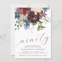 90th Birthday Burgundy & Navy Floral Script Party