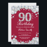90th Birthday Burgundy Red and Silver Diamond Invitation<br><div class="desc">90th Birthday Invitation. Burgundy Red and Silver Rhinestone Diamond. Elegant Birthday Bash invite. Adult Birthday. Women Birthday. Men Birthday. For further customisation,  please click the "Customise it" button and use our design tool to modify this template.</div>