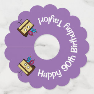 90th Birthday Cake with Candles chocolate icing Wine Glass Tag