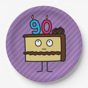 90th Birthday Cake with Candles Paper Plate