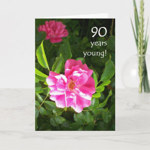 90th Birthday Card - Pink Roses
