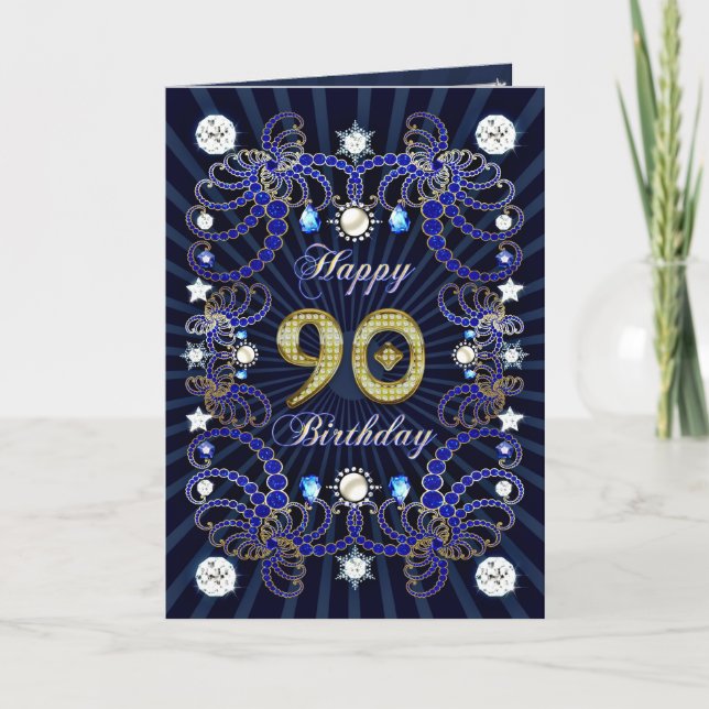 90th birthday card with masses of jewels (Front)