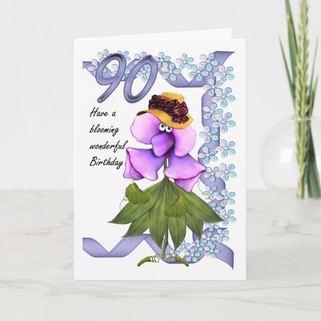 90th Birthday Card with Moonies cute bloomers, (Front)