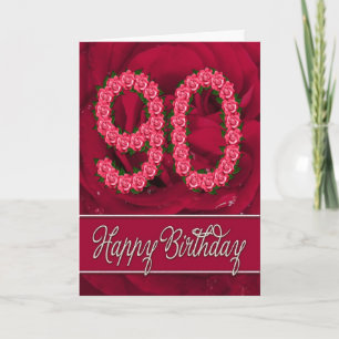 90th birthday card with roses and leaves