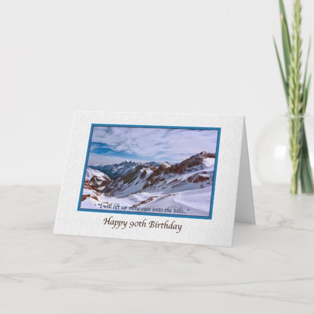 90th Birthday Card with Snowy Mountains (Front)
