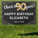 90th Birthday Celebration | Clap Honk Wave Garden Sign<br><div class="desc">Clap,  honk and wave nintieth birthday yard sign featuring a stylish black background that can be changed to any colour,  gold sparkly glitter,  a 90th balloon,  and a personalised template.</div>