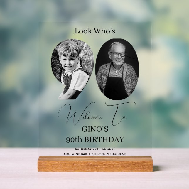 90th Birthday Celebration Custom Photo Monogram Acrylic Sign (Neutral)