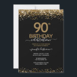 90th Birthday Celebration Gold Glitter Invitation<br><div class="desc">Elegant Faux gold glitter with shimmering confetti highlights on the top and bottom border. All text is adjustable and easy to change for your own party needs. Great elegant 90th birthday template design.</div>