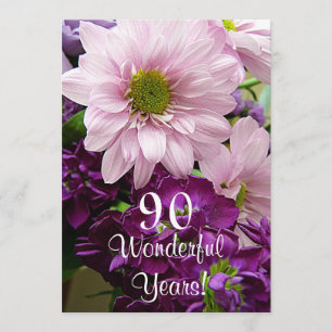 90th Birthday Celebration/Pink Daisy Bouquet Invitation