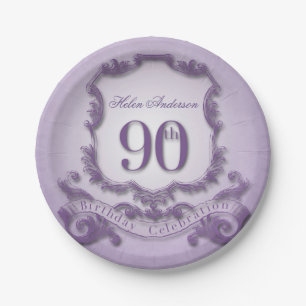 90th Birthday Celebration Vintage Frame Paper Plate