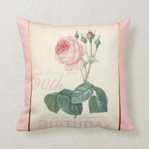 90th Birthday Celebration Vintage Rose Pillow