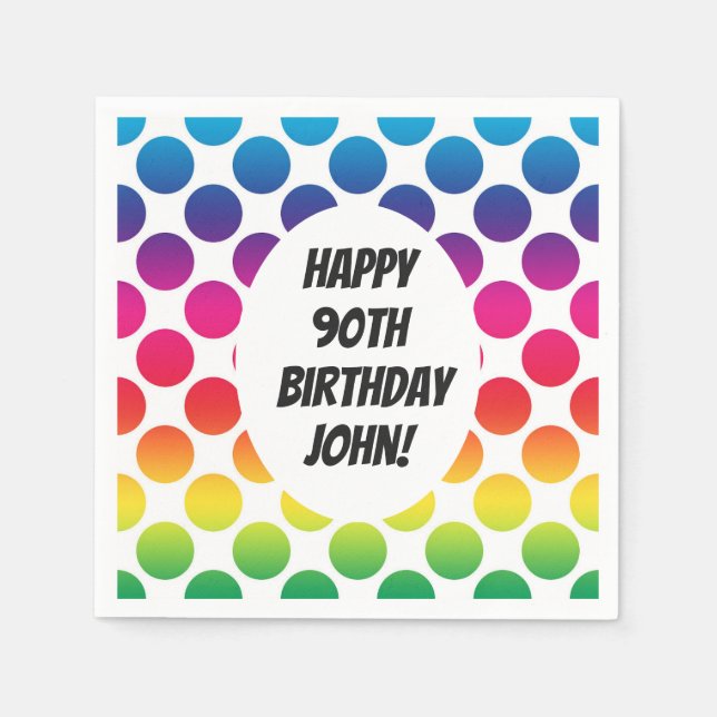 90th Birthday Celebration With Colourful Circles Napkin (Front)