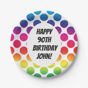 90th Birthday Celebration With Colourful Circles Paper Plate