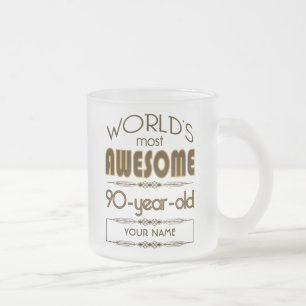 90th Birthday Celebration World Best Fabulous Frosted Glass Coffee Mug