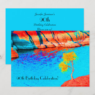 90th Birthday Celebration Yellow Tree, Colourful Invitation
