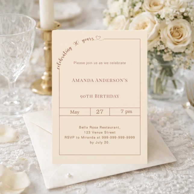 90th birthday champagne gold simple modern invitation (Creator Uploaded)