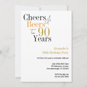 90th Birthday Cheers and Beers Minimal Party Invitation