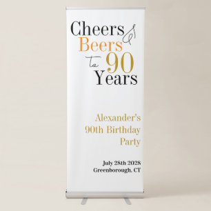 90th Birthday Cheers and Beers Minimal Party Retractable Banner