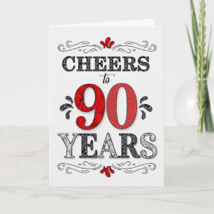 90th Birthday Cheers in Red White Black Pattern Card