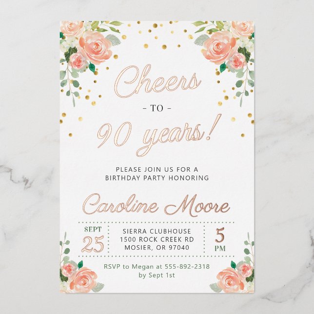 90th Birthday Cheers to 90 Years Ladies Rose Gold (Front)