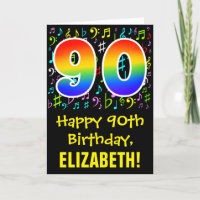 90th Birthday: Colorful Music Symbols + Rainbow 90