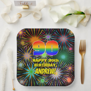 90th Birthday: Colourful, Fun Celebratory Firework Paper Plate