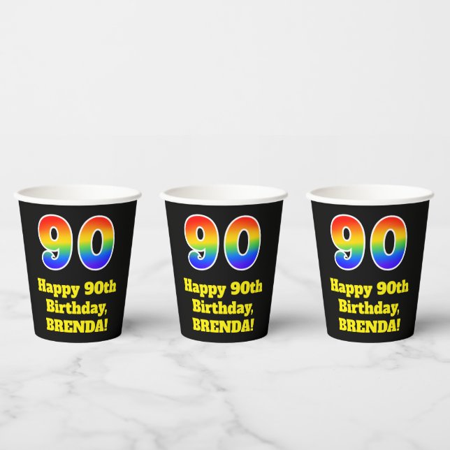 90th Birthday: Colourful, Fun, Exciting, Rainbow 9 Paper Cups (Multi)