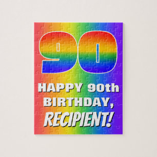 90th Birthday: Colourful, Fun Rainbow Pattern # 90 Jigsaw Puzzle