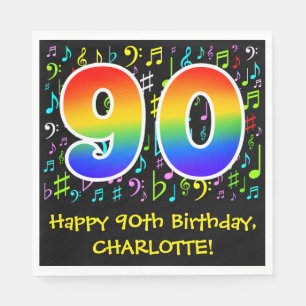 90th Birthday - Colourful Music Symbols, Rainbow 9 Napkin