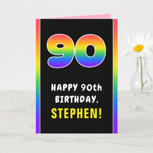 90th Birthday: Colourful Rainbow # 90, Custom Name Card