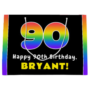 90th Birthday: Colourful Rainbow # 90, Custom Name Large Gift Bag