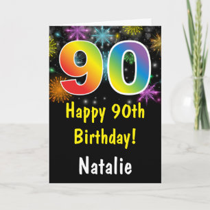 90th Birthday Colourful Rainbow Fireworks Card