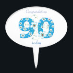 90th birthday congratulations blue flowers custom cake picks<br><div class="desc">Beautiful blue floral hibiscus flowers 90th birthday custom cake topper,  congratulations 90 today</div>