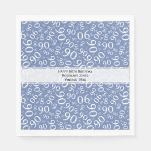 90th Birthday Cool Number Pattern Blue/White Napkin