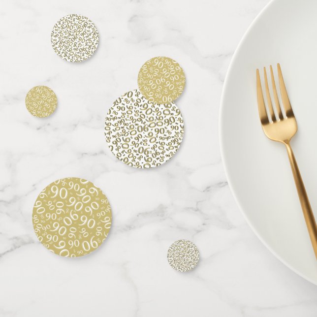 90th Birthday Cool Number Pattern Gold and White Confetti (Group)
