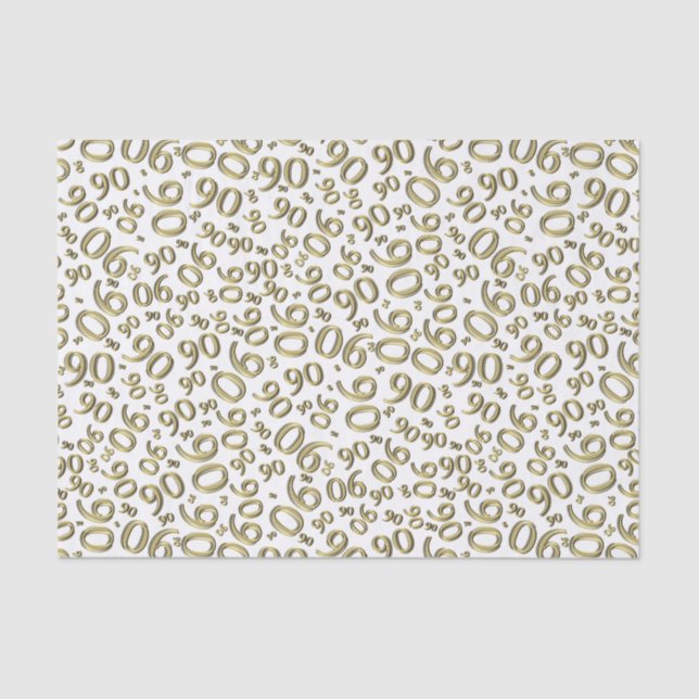 90th Birthday Cool Number Pattern Gold and White Tissue Paper (Front)