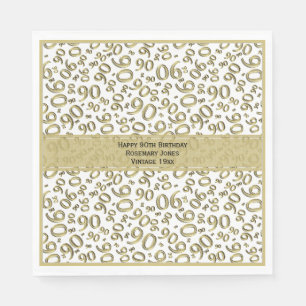 90th Birthday Cool Number Pattern Gold/White Napkin
