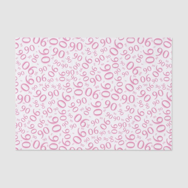 90th Birthday Cool Number Pattern Pink and White Tissue Paper (Front)