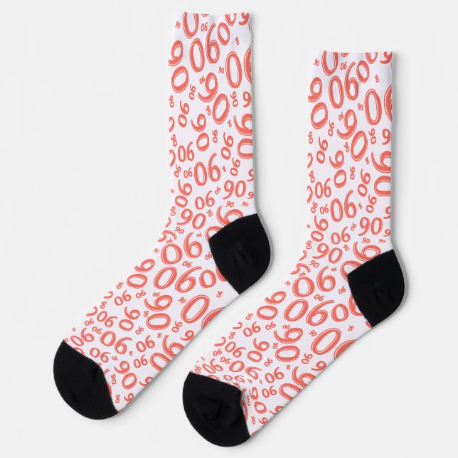 90th Birthday Coral Random Number Pattern 90 Socks (Left)