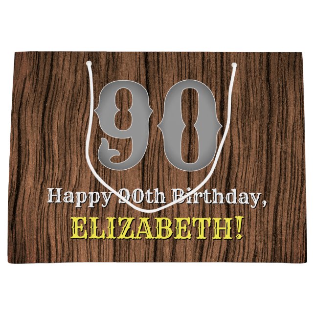 90th Birthday: Country Western Inspired Look, Name Large Gift Bag (Front)