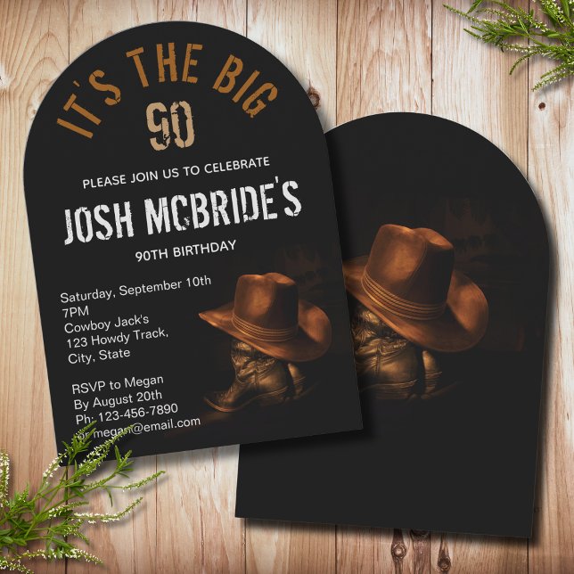 90th Birthday Cowboy Boots and Hat Invitation (Creator Uploaded)