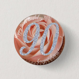 90th Birthday Cupcake 3 Cm Round Badge