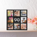 90th birthday custom photo collage black monogram<br><div class="desc">A unique 90th birthday gift or keepsake, celebrating her life with a collage of 8 of your photos. Add images of her family, friends, pets, hobbies or dream travel destination. Personalise and add a name, age 90 and a date. White and grey coloured letters. A chic black background. This canvas...</div>